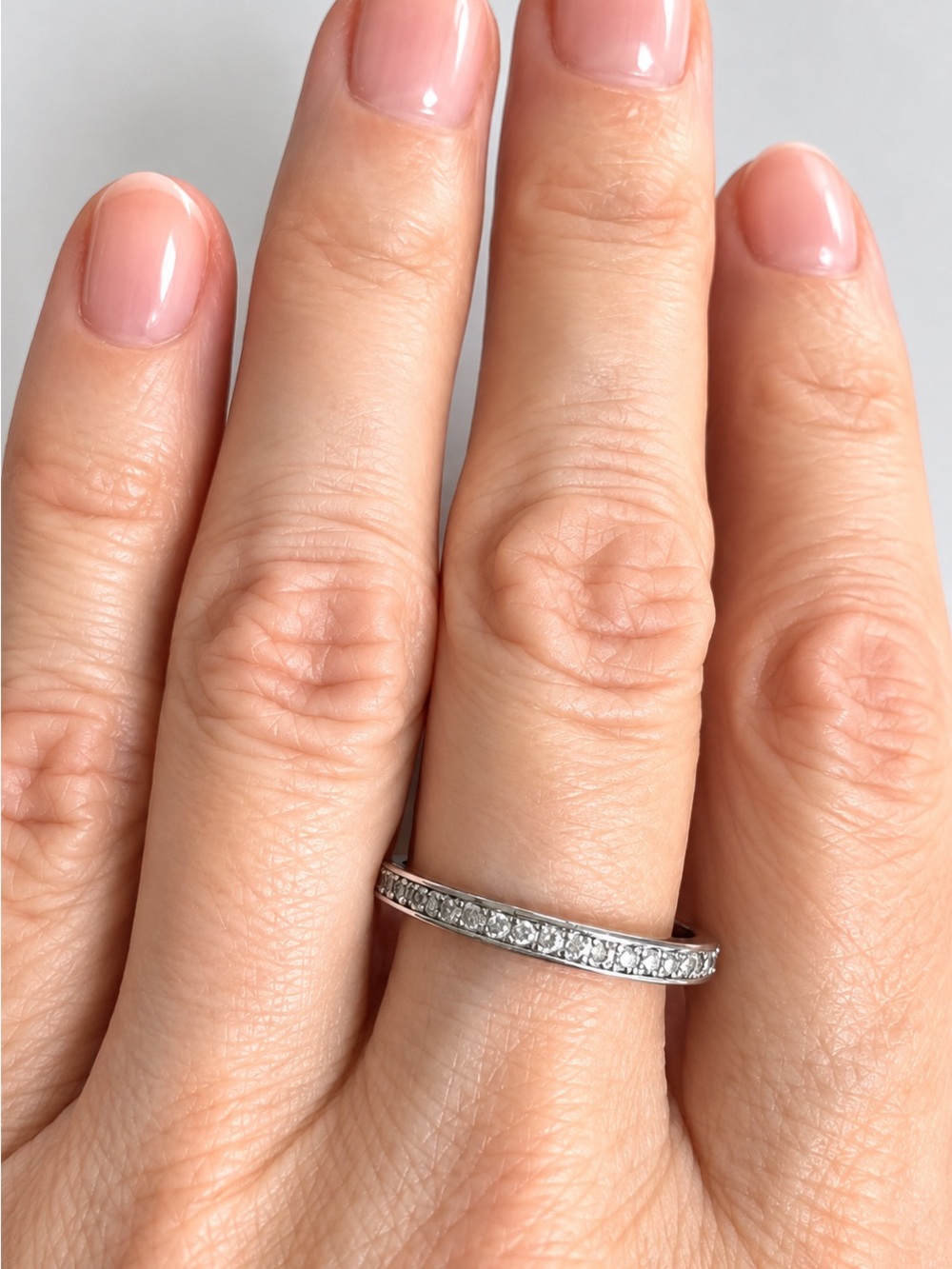 Vintage 925 Sterling Silver Half Eternity Band Ring Clear Stones Size 8
